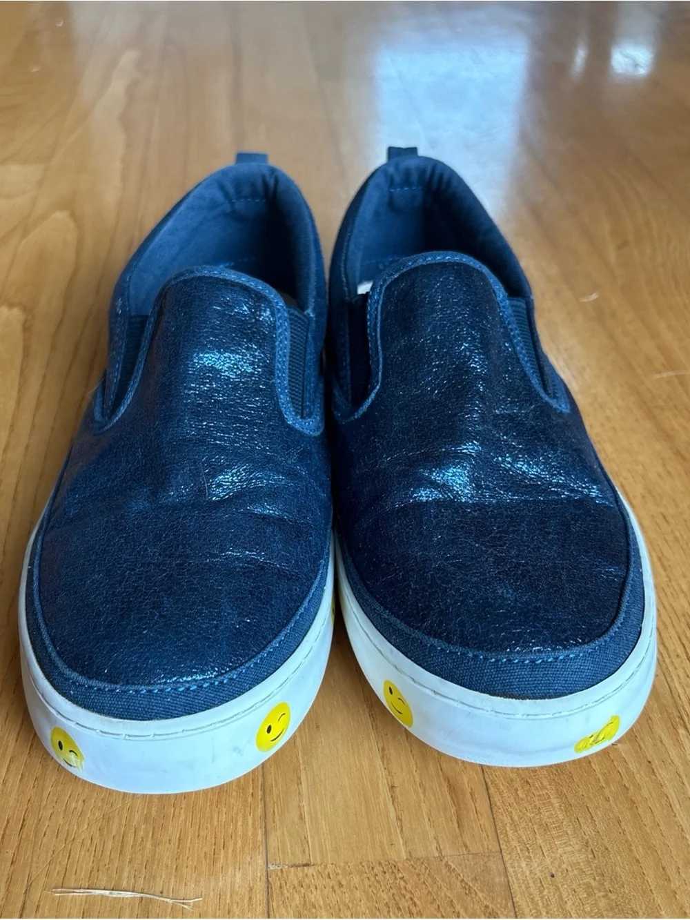 Gap Metallic Blue Smiley Face Sneakers Shoes Sparkly Sparkle White Size 4 Youth